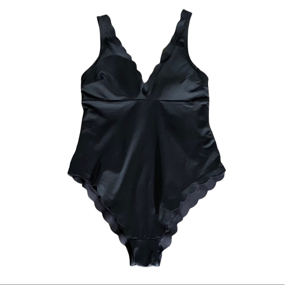 H&M black one piece scalloped bathing suit size M